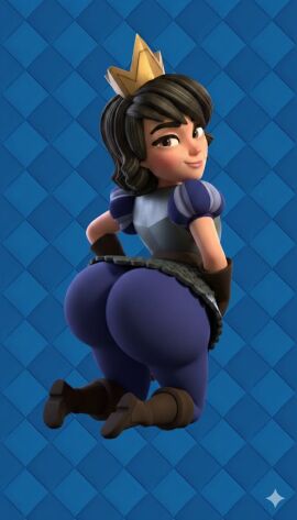 1girls ass ass_focus big_ass big_butt blue_princess_(clash_royale) brown_eyes brown_hair butt_focus clash_(series) clash_royale crown fat_ass fat_butt female female_focus female_only huge_ass huge_butt kneeling massive_ass massive_butt princess princess_(clash_royale) seductive seductive_eyes seductive_look short_hair solo solo_female solo_focus thick thick_ass