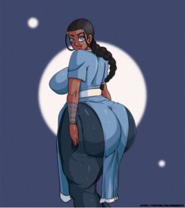 1girls artist_request ass avatar_legends avatar_the_last_airbender big_ass breasts bubble_ass bubble_butt clothed dark-skinned_female dark_skin dress dress_inside_ass fat_ass fat_butt female female_only hands_on_own_ass huge_breasts katara nickelodeon nicktoons rear_view showing_ass solo standing tagme_(artist)