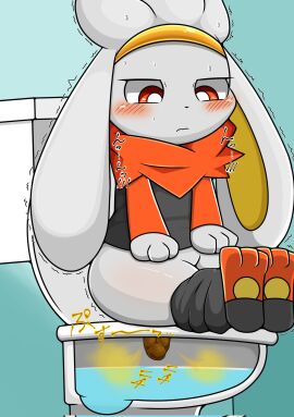 anthro ass bathroom blush blush_lines bodily_fluids bottomwear bottomwear_down clothed clothing constipation fart fart_cloud fart_fetish feces feet fur gassy generation_8_pokemon grey_body grey_fur hands_on_hips headgear headwear hi_res lagomorph leporid looking_down mammal nintendo on_toilet pants pants_down partially_clothed pokemon pokemon_(species) poop_desperation poop_in_ass poop_in_bowl pooping_into_water potty_time public public_restroom queen_kemono rabbit raboot red_eyes restroom_stall sat_on scat shitting short_stack sitting sitting_on_toilet solo straining sweat sweatdrop toilet toilet_bowl toilet_lid toilet_seat toilet_use wide_hips