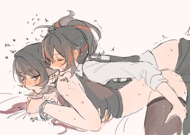 2girls absurdres animal_ears artist_name artist_request artist_signature bed bite_mark biting biting_ear black_hair black_shirt blush closed_eyes cuffs drooling eardoor_1022 futa_on_female futanari green_eyes groping handcuffs highres implied_futanari jane_doe_(zenless_zone_zero) korean_commentary long_hair moaning mouse_ears mouse_girl mouse_tail mouth_drool multicolored_hair multiple_girls on_bed open_mouth police police_uniform policewoman ponytail red_hair saliva shirt short_hair sleeveless sleeveless_shirt sleeveless_turtleneck streaked_hair sweater tail thighhighs turtleneck turtleneck_sweater uncensored yuri zenless_zone_zero zhu_yuan