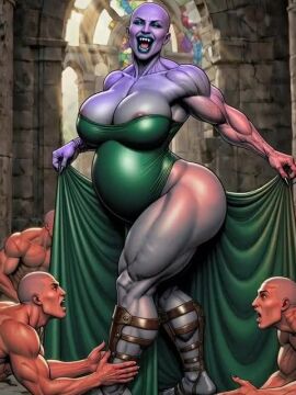 1girl5boys 1girls 5boys ai ai_generated animated areolae ass bald breasts chanting claws dominant_female dress exposed_ass eyeshadow fangs female flaunting gladiator_sandals green_eyeshadow grey-skinned_female huge_ass huge_thighs indoors kneeling large_breasts light-skinned_male lipstick male muscular muscular_female muscular_male oc original_character pregnant pregnant_female ruins sandals scars slit_dress sound stained_glass standing strapless_dress submissive_male teal_lipstick thighs vampire vampire_girl vascular video voluptuous voluptuous_female white_male worship