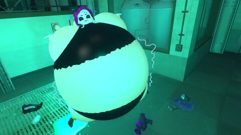 3d agent_8_(splatoon) black_topwear female inflation inflation_fetish nintendo octoling octoling_girl ronman4780 spherical_inflation splatoon splatoon_(series) white_skin