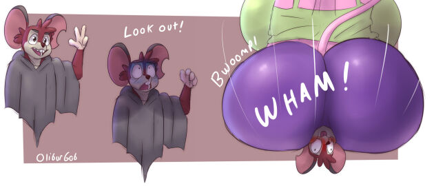 absurd_res anthro ass ass_focus back_boob between_cheeks big_ass big_breasts big_butt bovid bovine breasts butt_crush butt_focus butt_smother cattle crush dominant dominant_female duo facesitting falling_on_another female hi_res huge_ass huge_breasts huge_butt larger_female looming male male/female mammal motion_lines mouse murid murine oliburgob onomatopoeia paprika_(olibur) rear_view rodent scared sitting_on_another size_difference smaller_male smothering smush sound_effects tek_(tekandprieda) text