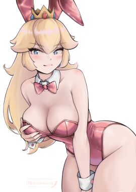 1girls breasts bunny_ears bunnysuit female female_focus female_only large_breasts light-skinned_female light_skin mario_(series) mourderousx princess_peach solo thick_thighs thighs wide_hips
