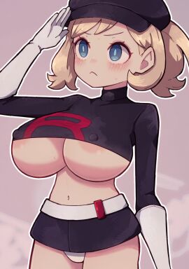 breasts corruption creatures_(company) enemy_conversion female game_freak lamb-oic029 large_breasts nintendo panties pantyshot pokemon solo team_rocket team_rocket_uniform underboob underwear white_panties