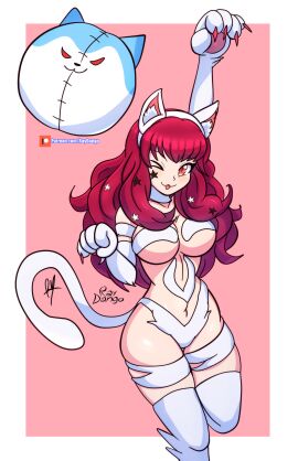1girls alternate_costume big_breasts breasts cosplay crossover darkstalkers fake_animal_ears felicia_(darkstalkers)_(cosplay) female female_only fire_emblem fire_emblem_engage hi_res highres large_breasts long_hair nintendo one_eye_closed raydango red_eyes red_hair solo white_skin yunaka_(fire_emblem)