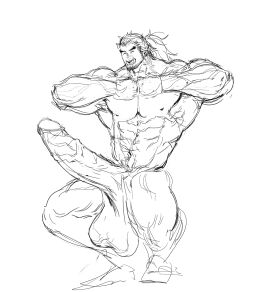 balls bara bazonuts big_balls big_penis boner erection facial_hair huge_balls huge_cock male male_only monochrome muscles muscular nude orc penis solo solo_male yaoi