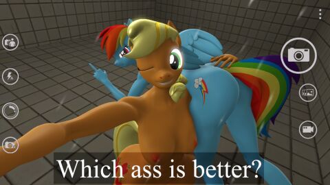 3d 3d_(artwork) anthro applejack_(mlp) ass digital_media_(artwork) duo earth_pony equid equine female female/female friendship_is_magic hasbro horse my_little_pony mythological_creature mythological_equine mythology pegasus pony rainbow_dash_(mlp) selfie shadowr71 shower source_filmmaker_(artwork) text