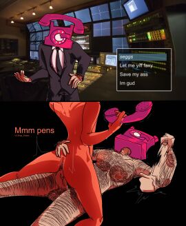2boys anal anal_sex background body_hair bodypaint brown_body_hair brown_hair chubby chubby_male dayshift_at_freddy's dsaf excessive_body_hair handprint hitting_ground humanoid humanoid_penis humor jack_kennedy_(dayshift_at_freddy's) large_pectorals male male/male male_only mini_comic nude nude_male object_head orange_body penis phone phone_head red_phone shaded simp_draws steven_dsaf steven_stevenson_(dayshift_at_freddy's) sweat sweatdrop