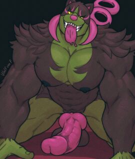 1boy abs anthro balls bara biceps big_balls big_penis black_fur boner detailed_background digital_media_(artwork) erection fur furry gay green_fur hi_res highres huge_cock knot knotted_penis looking_at_viewer male male_only muscular muscular_male nipples nude okidogi pecs penis pokemon pokemon_(species) pokemon_ss solo solo_focus solo_male tagme thick_penis veiny_penis wolf_con_f yaoi yellow_eyes