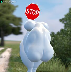3d animate_inanimate armless breasts crabofgarry female inanimate_pred no_arms object_head sign sign_head stop_sign thick_thighs vore vore_belly