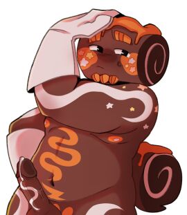 1boy 1man bent_arm big_eyebrows brown_body brown_skin caramel_drizzle_cosmo coffeefred colored cosmo_(dandy's_world) cream cream_drip dandy's_world dandys_world digital digital_art digital_artwork_(media) digital_drawing digital_drawing_(artwork) digital_media digital_media_(artwork) digital_painting digital_painting_(artwork) elbow_gloves fat fat_male for_a_head gloves goatee half_body hand_behind_back hand_on_head hand_on_own_head looking_away male naked naked_male no_background nude nude_male object_head orange_body_markings orange_cream orange_goatee orange_nipples plus_size precum precum_drip roblox roblox_game solo solo_boy solo_focus solo_male solo_man star_(marking) stars_(marking) stars_on_cheeks sweat sweatdrop swiss_roll tail video_game video_game_character video_game_franchise video_games white_body_markings white_gloves