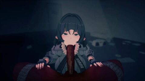 1boy 1girls 3d animated black_hair blowjob breasts dark-skinned_male dark_skin fearess fellatio female huge_breasts jane_doe_(zenless_zone_zero) male medium_hair mouse_girl oral penis zenless_zone_zero