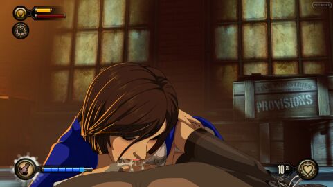 bioshock bioshock_infinite blowjob blowjob_face blowjob_gesture blue_dress bowl_cut breasts cock corset cum cum_in_mouth cum_inside cumshot cumshot_in_mouth dark-skinned_male dark_skin deep_blowjob deepthroat dick dress_lift elizabeth_comstock fellatio fellatio_gesture female hand_on_hip holding_penis laying_on_floor laying_on_side male male_on_bottom male_pov necklace pecks penis pov saliva saliva_on_penis short_hair stockings tan_skin tan_skinned_female thighhigh_stockings thighhighs thighs vest zone