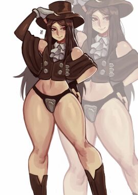 1other 2024 ambiguous_gender androgynous artist_logo artist_name ass belly belly_button black_hair black_hat black_panties black_thong dark_hair goth gothic guilty_gear guilty_gear_strive hat hi_res high_heels high_resolution highres hips light_skin long_hair long_legs looking_at_another looking_away no_pants panties red_eyes smile smiling smiling_at_another solo solo_focus testament_(guilty_gear) thick thick_ass thick_legs thick_thighs thighs thong twitter twitter_username wide_hips widisu