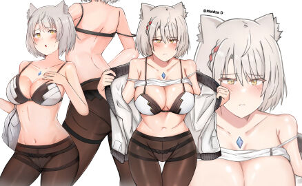 1girls absurd_res alternate_costume ass ass_focus bare_shoulders black_legwear black_pantyhose black_tights bra breasts bubble_ass bubble_butt cat_ears cat_girl catgirl core_crystal fat_ass female female_only highres jacket jacket_open large_ass large_breasts legwear meidza_d midriff mio_(xenoblade) monolith_soft multiple_poses multiple_views navel neko nintendo official_alternate_costume panties pantyhose see-through see-through_clothing short_hair silver_hair sweat sweatdrop tank_top tank_top_lift thick_thighs thighs tights undressing viewed_from_behind white_bra wide_hips xenoblade_(series) xenoblade_chronicles_3 yellow_eyes
