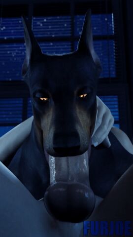 3d animated balls blowjob canid canine canis dobermann domestic_dog face_fucking fellatio furjoe night oral oral_sex penis zoophilia