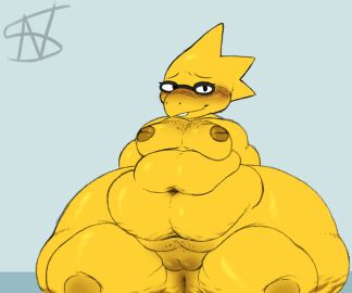 1girls 2d alphys ass bbw beautiful belly belly_overhang big_ass breasts cellulite chubby completely_nude cute fat female female_only freckles fupa glasses humanoid hyper hyper_ass hyper_thighs lizard lizard_girl lizard_humanoid nerd nightsome nude nude_female pussy rustic_girl small_breasts solo ssbbw stretch_marks undertale undertale_(series) venus_body voluptuous