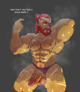 abs balls bara biceps big_balls big_penis daddy daspurplesong erection gay gay_male green-skinned_male green_body green_skin male male_nipples male_only masculine_male mature_male muscular muscular_male nipples nude orc orc_male pecs penis teeth teeth_visible tusks yaoi