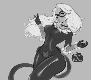 1girls bell_choker bell_collar black_cat_(character) black_cat_(fortnite) black_cat_(marvel) blue_eyes bodysuit breasts cat_collar cat_suit claw_gloves clothed collar curvaceous curvaceous_figure curves curvy curvy_body curvy_female curvy_figure curvy_hips felicia_hardy female female_focus female_only fortnite fully_clothed gloves hourglass_figure latex_bodysuit latex_gloves latex_suit leather_bodysuit long_white_hair marvel marvel_comics mask masked masked_female nyan_o_lantern_(artist) peace_sign pinup sharp_teeth slim_waist spider-man_(series) thighs white_hair