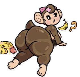 ass banana big_ass big_breasts breasts bubble_ass bubble_butt female furry haplorhine huge_ass lewdewott looking_back meemee monkey paint primate super_monkey_ball thick_thighs wide_hips