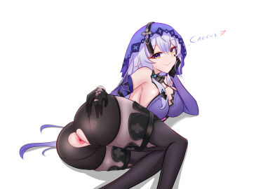 1girls anal anal_access anal_only anal_only_panties anus anus_cutout ass backless_panties big_ass big_breasts black_swan_(honkai:_star_rail) breasts caelus_(honkai:_star_rail) covered_pussy detached_sleeves devil4826 english_text female female_focus female_only gloves headdress hole_in_pants honkai:_star_rail looking_at_viewer purple_eyes purple_hair pussy shirt short_shorts shorts smile stockings text thigh_boots veil