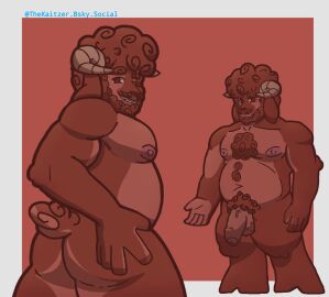 anthro ass bara bovid caprine domestic_goat foreskin front_view fur genitals goat hairy hi_res hooves horn humanoid_genitalia humanoid_penis male mammal nude penis rear_view slightly_chubby solo the_kaitzer uncircumcised yaoi