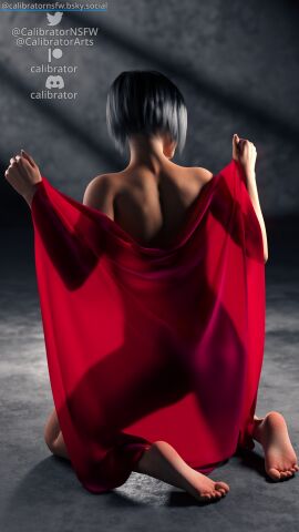 1girls 3d ada_wong back back_muscles bare_back bare_shoulder bare_shoulders black_hair calibrator covered_ass feet female female_only fit fit_female holding_cloth kneeling muscles pinup resident_evil silhouette solo tagme toned toned_body toned_female