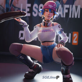 1boy 1girls 3d antifragile_kira-kira asian_female big_penis blender blender_cycles blue_hair blurred_background boots bracelet bracelets brown_eyes choker clothed clothed_female dark-skinned_male dark_skin female hat headphones headphones_around_neck highres interracial jeans jeans_shorts kiriko_(overwatch) kiriko_kamori kunai le_sserafim light-skinned_female light_skin lighting looking_at_viewer male multicolored_hair overwatch overwatch_2 paid_reward paid_reward_available paid_sex patreon_logo patreon_username penis poster ripped_pants sgejinx_(artist) shirt shoes short_hair shorts smiling stockings straps straps_across_chest tagme touching_penis twitter_username