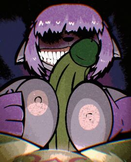 1boy 1girls 2025 2d_animation animated anthro anthro_on_anthro anthro_only areola bangs_over_eyes big_penis biped boobjob breast_play breasts digital_media_(artwork) duo empty_eye_sockets erection female female_anthro first_person_view fur furry genitals gif green_penis grey_body grey_fur grin grinion grinion_(species) hair hair_over_eyes huge_cock humanoid_genitalia humanoid_penis large_penis long_penis loop low_res male male/female naked naked_female naked_male nipples no_eyes nude nude_female nude_male paizuri penis pov_titfuck purple_body purple_fur purple_hair scary scary_face sex skashi95 smile titjob unseen_male_face