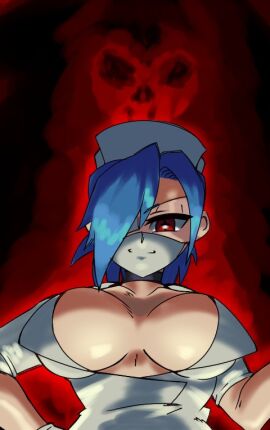 +_+ 1girls 2020s 2024 2d adult adult_female aura big_breasts blue_hair boobs braless breasts choker cleavage clevage collarbone cross_eyes cross_pupils dieliusdl06 dl06 evil_grin eyepatch facemask female female_fighter gloves horny latex_gloves light-skinned_female light_skin looking_at_viewer missing_eye no_bra nurse_cap nurse_hat nurse_uniform pale pale-skinned_female pale_skin patch red_eyes skullgirls smirk smirking_at_viewer solo solo_female solo_focus surgical_gloves surgical_mask svdielius tied_hair valentine_(skullgirls) wallpaper white_clothing white_gloves