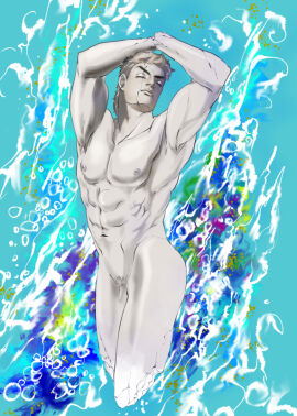 1boy cuntboy intersex jojo's_bizarre_adventure jotaro_kujo male male_nipples male_only muscular muscular_male nipples nude nude_male pubic_hair pussy scar_on_face solo statue