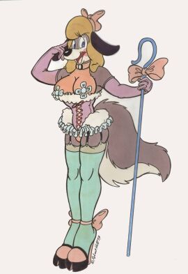 1993 1boy ambiguous_gender anthro armwear blue_eyes bodypaint bottomwear bow_ribbon breasts canid canine canis clothed clothing corset crossdressing dated elbow_gloves face_paint fake_breasts fake_ears femboy footwear garter_straps gloves handwear hi_res high_heels latex legwear lingerie male male_only mammal microskirt miniskirt nipple_covers original original_character shepherd's_crook signature simple_background skirt solo squish thigh_highs thigh_squish topwear traditional_media_(artwork) vawlkee white_background wig wolf