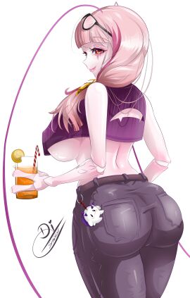 1girls absurdres arthropod_girl ass belt big_breasts black_pants blonde_hair breasts character_charm charm_(object) cockroach_girl colored_skin crop_top cup denim drinking_straw fat_ass female food fruit highres holding holding_cup huge_ass indie_virtual_youtuber jeans large_breasts lemon lemon_slice light-skinned_female light_skin matara_kan matara_kan_(casual) mature mature_female milf mommy momo_(matara_kan) monster_girl multicolored_hair older_female pants purple_shirt red_eyes shihir0_(shihir09) shirt sideboob signature solo streaked_hair virtual_youtuber vtuber white_background