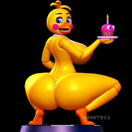 1:1 1girls 2024 2024s 3d 3d_modeling 3d_print animatronic anthro ass ass_focus avian beak bib big_ass big_breasts big_butt bird black_background blue_eyes breasts candle checkered checkered_floor chicken cupcake female female_focus female_only five_nights_at_freddy's five_nights_at_freddy's_2 fnaf fnaf_2 food galliform gallus_(genus) hi_res looking_at_viewer machine nipples nonotoys open_mouth phasianid pink_cheeks pinup pose robot scottgames simple_background solo thick_ass thick_butt toy toy_chica_(fnaf) yellow_body