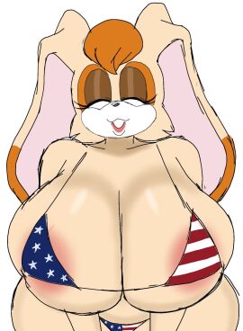 1girls alternate_breast_size american_flag_bikini anthro anthro_only bikini breasts breasts_bigger_than_head female furry furry_only huge_breasts milf momiji_(artist) sega sole_female sonic_(series) sonic_the_hedgehog_(series) tagme vanilla_the_rabbit