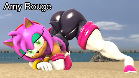 3d amy_rose amy_the_bat anus ass big_breasts bluewyvern bodysuit breasts bubble_ass bubble_butt clothed_female cosplay female female_only horny_female jack-o_pose neckline rouge_the_bat_(cosplay) sonic_(series) spandex_suit