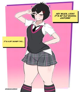 1girls 2023 2d 2d_(artwork) adult aged_up asian asian_female black_hair black_hair_female bottom_heavy clothed clothed_female columbia_pictures damascusdean dialogue english english_dialogue english_text female female_focus female_only flirting flirting_with_viewer illustration into_the_spider-verse japanese japanese_female light-skinned_female light_skin looking_at_viewer marvel marvel_comics miles_morales offscreen_character peni_parker posing small_clothes solo solo_female solo_focus sony sony_pictures_animation spider-man:_across_the_spider-verse spider-man:_into_the_spider-verse spider-man_(series) tagme talking_to_viewer thick_thighs thighs