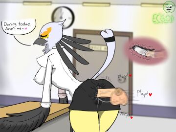 aggressive_retsuko aggretsuko anal_through_skirt anthro ass avian avian_humanoid bird clothed_sex clothes_as_condom clothing cum_in_ass disembodied_penis eyes_closed female fucked_through_clothes fucked_through_skirt male office office_lady office_sex penis sanrio secretary_bird secretary_washimi sex_through_clothes sfx x-ray