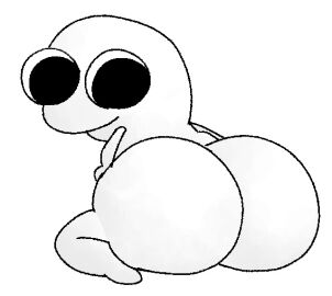 1boy ass ass_focus balls ballsack ballsack_(rancecascho) big_ass big_butt black_eyes cute looking_back male male_only silly silly_face simple_design unknown_artist white_body