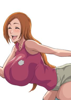 1girls ass big_ass big_breasts big_butt big_thighs bleach bleach:_the_thousand-year_blood_war breasts female female_only housewife huge_ass huge_breasts huge_butt huge_thighs inoue_orihime iwao178 large_breasts oppai orange_hair shorts smile smiling_at_viewer sole_female solo thick_thighs thighs voluptuous wide_hips