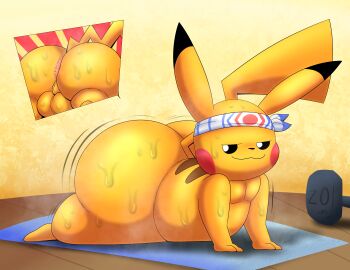 absurd_res accessory anus ass biped bodily_fluids dumbbell exercise front_view fur generation_1_pokemon genitals headband hi_res looking_back lying male motion_lines musk musk_clouds nintendo on_front orange_body orange_fur panel_skew pikachu pokemon pokemon_(species) rear_view rodent shaking_ass shaking_butt shiny_pokemon shortstack solo sweat sweaty_ass sweaty_butt sweaty_genitalia sweaty_legs sweaty_thighs teapot_(body_type) tepigfan101 weights workout yoga_mat