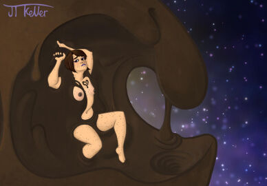 brown_hair female freckles fully_nude jtkeller mud muddy original original_character purple_lipstick solo_female