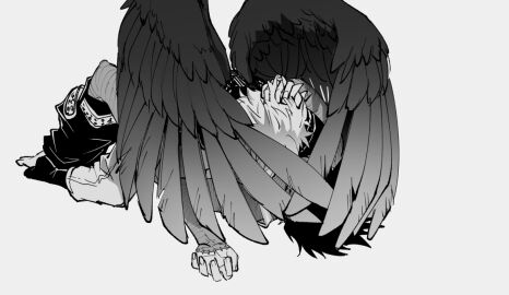 2boys artist_request black_and_white fully_clothed gay no_visible_genitalia sketch wings