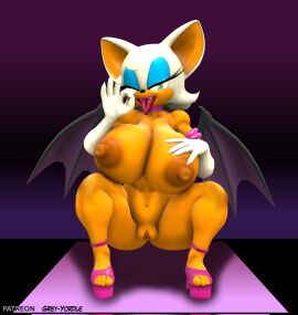 1girls 3d 3d_(artwork) anthro areola bat bat_wings big_breasts blue_eyes breasts clothing crouching digital_media_(artwork) fellatio_gesture female footwear fur furry furry_female furry_only genitals gesture grey-yordle hand_gesture hi_res high_heels kabalmystic looking_at_viewer mammal membrane_(anatomy) membranous_wings naked_footwear nipples nude nude_female oral_invitation rouge_the_bat sega shoes sonic_(series) sonic_adventure sonic_the_hedgehog_(series) suggestive suggestive_gesture tongue tongue_out vulva white_body white_fur wings