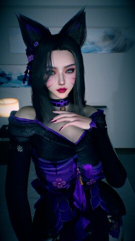 1girls 3d 4k accessory ahri ahri_(league_of_legends) animal_ears aqua_eyes beauty_mark bed bedroom big_breasts black_hair breasts choker chromatic_aberration crashbanditkut earrings eyelashes eyeshadow female female_focus fox fox_ears fox_girl glitter hair hi_res high_resolution highres kemono league_of_legends light-skinned_female light_skin lips lipstick long_eyelashes long_hair long_nails looking_at_viewer makeup mole mole_under_eye nail_polish nails red_lipstick riot_games solo video_game_character video_games virt-a-mate virtamate