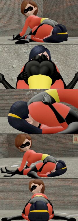 2girls 3d ass big_ass elastigirl facesitting female female_only helen_parr multiple_females multiple_girls skulltronprime969 the_incredibles violet_parr yuri
