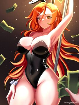 alternate_breast_size alternative_version_available big_boobs big_breasts big_thighs black_bodysuit bodysuit breasts bunny_costume bunny_ear bunny_ears bunny_girl bunny_suit bunnysuit exotic_dancer female genshin_impact ginger ginger_hair luchikki mavuika_(genshin_impact) money nightclub orange_eyes orange_hair pole_dancer pole_dancing strip_club stripper stripper_clothes stripper_pole stripping