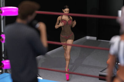 1boy 2girls 3d bikini female male original pink_bikini platform_footwear swimsuit tattoo tommy9927