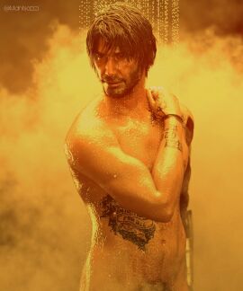 1boy 1human 3d 3d_(artwork) 3d_model black_hair cd_projekt_red cyberpunk_2077 dazstudio johnny_silverhand mahtsazizi male male_focus male_only male_solo masculine showering solo solo_focus solo_male tattooed_male wet wet_body wet_skin